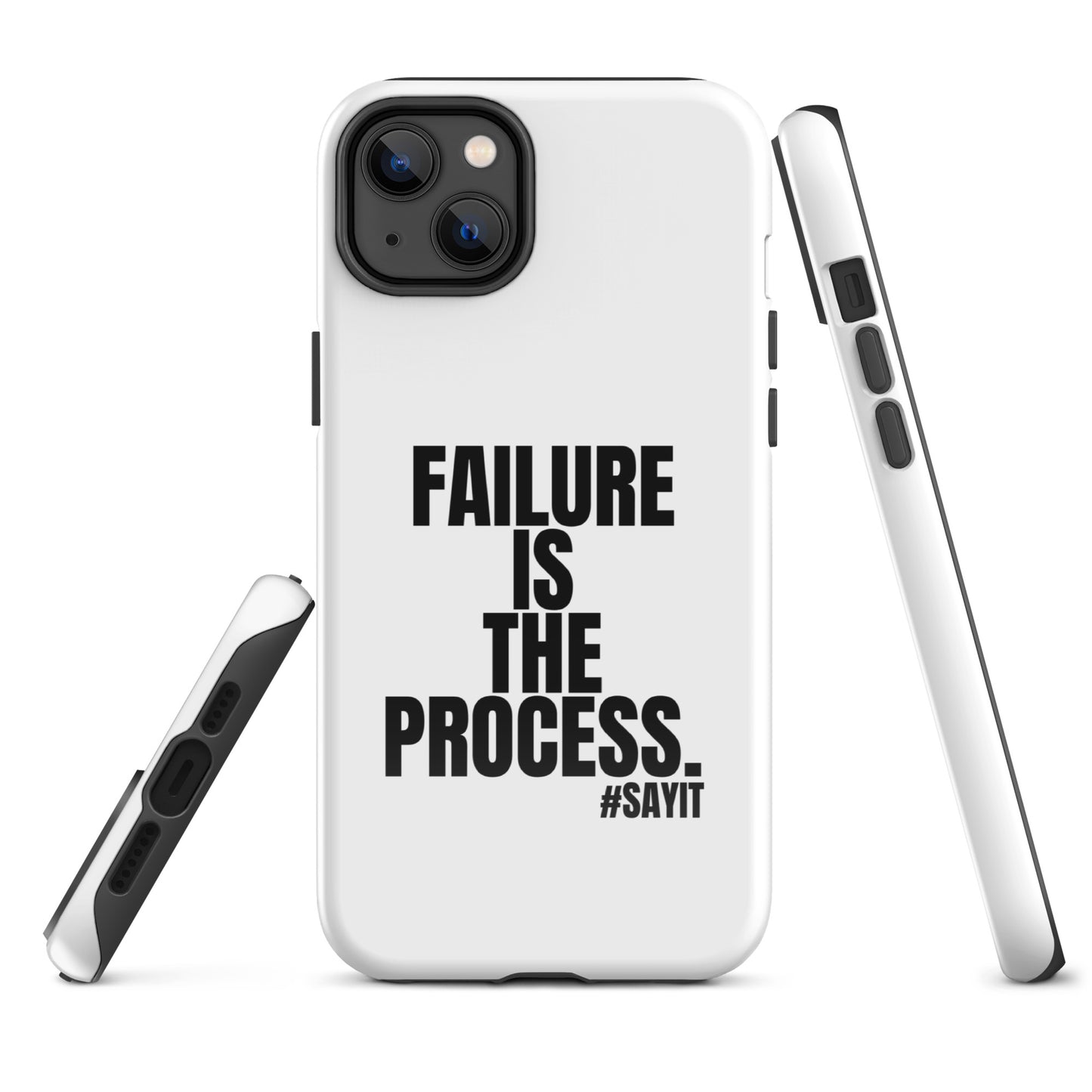 Coque iPhone #SAYIT minimaliste et antichoc, double protection avec extérieur en polycarbonate rigide et intérieur en TPU souple, découpes précises, compatible recharge sans fil, style épuré et affirmé