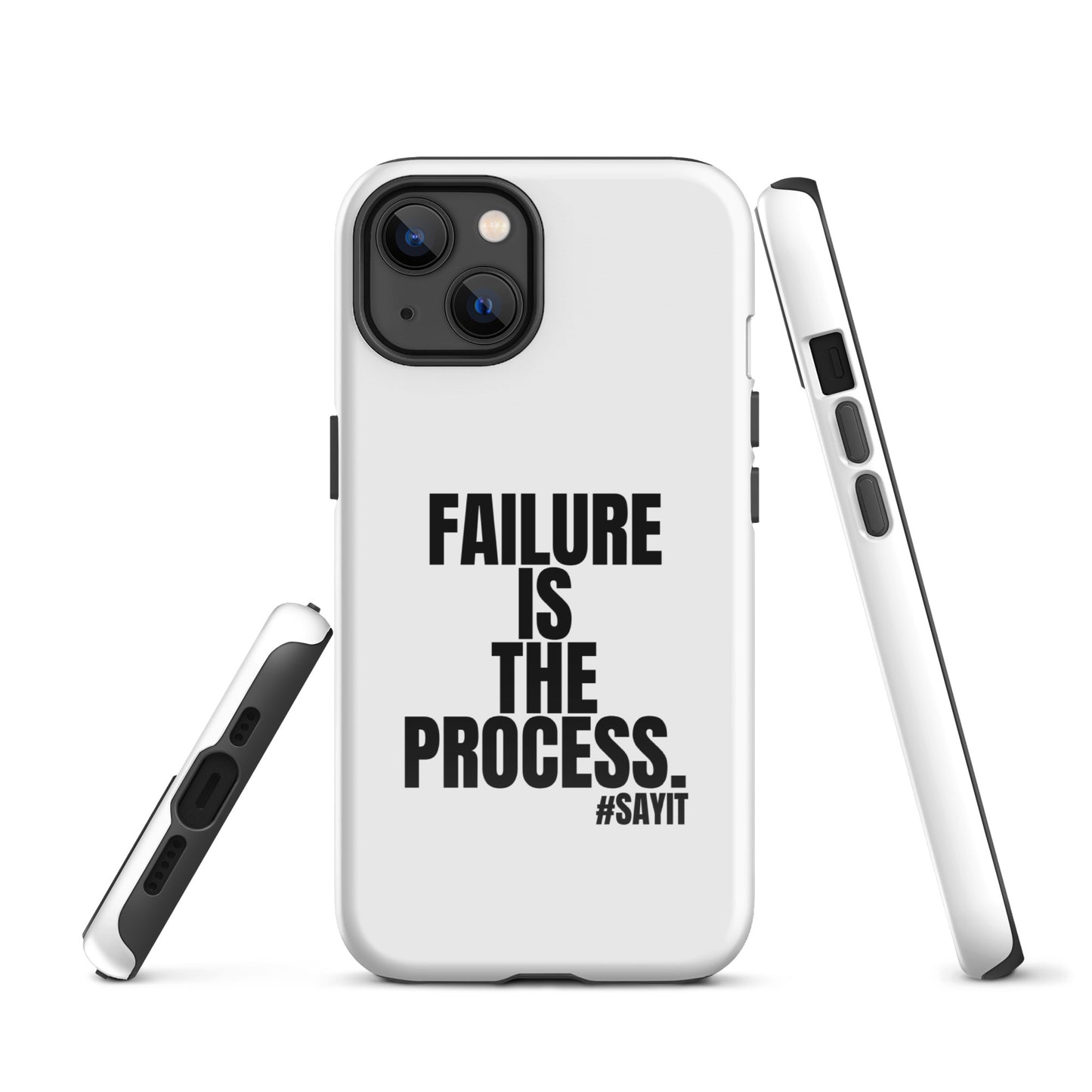 Coque iPhone #SAYIT minimaliste et antichoc, double protection avec extérieur en polycarbonate rigide et intérieur en TPU souple, découpes précises, compatible recharge sans fil, style épuré et affirmé
