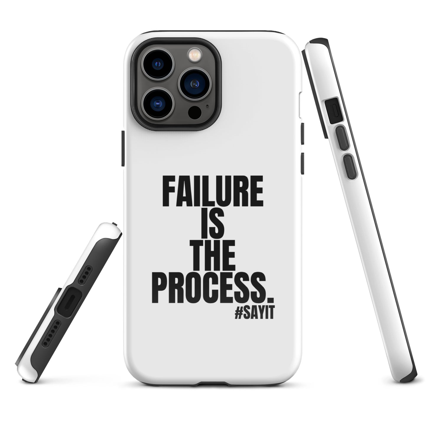 Coque iPhone #SAYIT minimaliste et antichoc, double protection avec extérieur en polycarbonate rigide et intérieur en TPU souple, découpes précises, compatible recharge sans fil, style épuré et affirmé