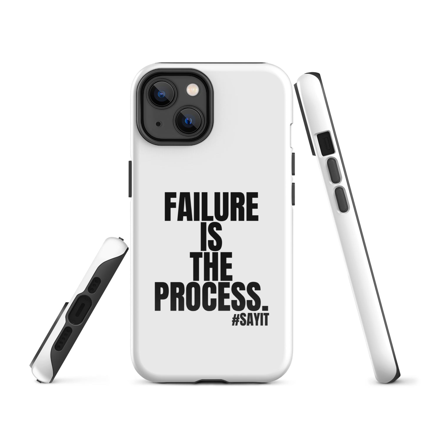 Coque iPhone #SAYIT minimaliste et antichoc, double protection avec extérieur en polycarbonate rigide et intérieur en TPU souple, découpes précises, compatible recharge sans fil, style épuré et affirmé
