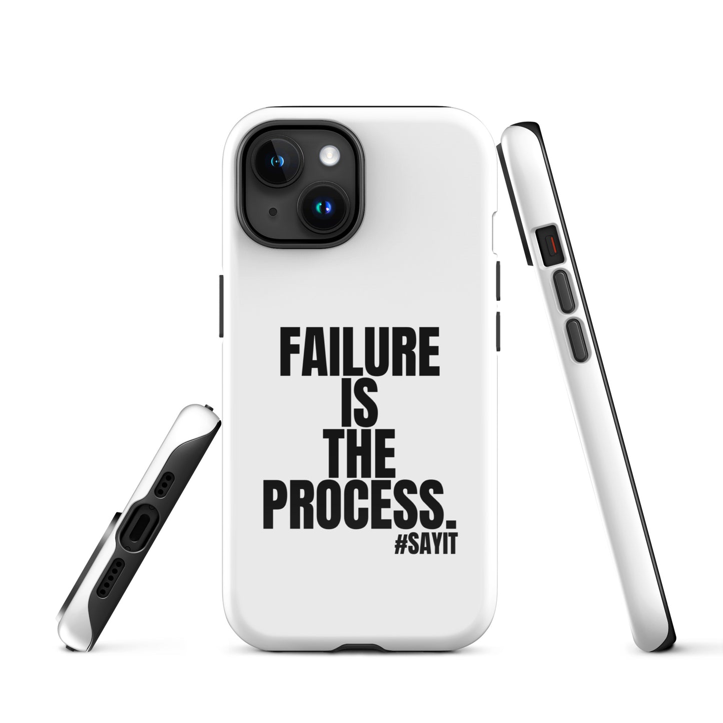 Coque iPhone #SAYIT minimaliste et antichoc, double protection avec extérieur en polycarbonate rigide et intérieur en TPU souple, découpes précises, compatible recharge sans fil, style épuré et affirmé