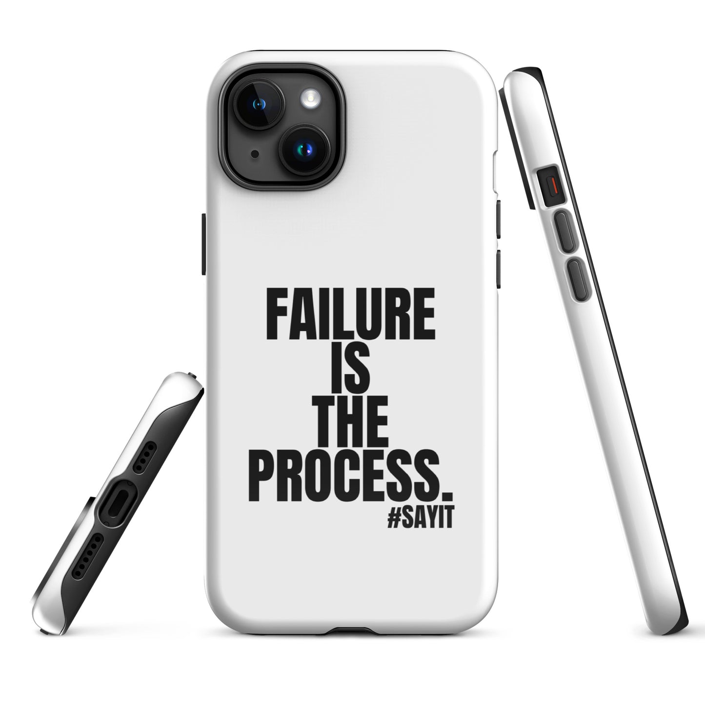 Coque iPhone #SAYIT minimaliste et antichoc, double protection avec extérieur en polycarbonate rigide et intérieur en TPU souple, découpes précises, compatible recharge sans fil, style épuré et affirmé