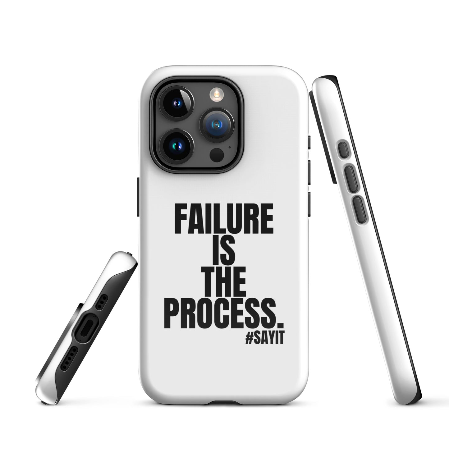 Coque iPhone #SAYIT minimaliste et antichoc, double protection avec extérieur en polycarbonate rigide et intérieur en TPU souple, découpes précises, compatible recharge sans fil, style épuré et affirmé