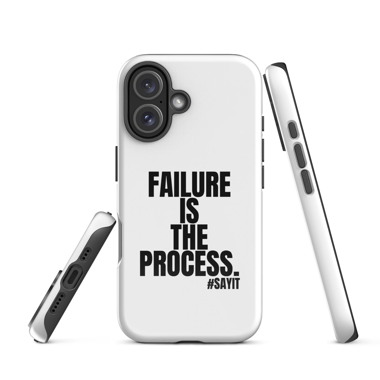 Coque iPhone #SAYIT minimaliste et antichoc, double protection avec extérieur en polycarbonate rigide et intérieur en TPU souple, découpes précises, compatible recharge sans fil, style épuré et affirmé