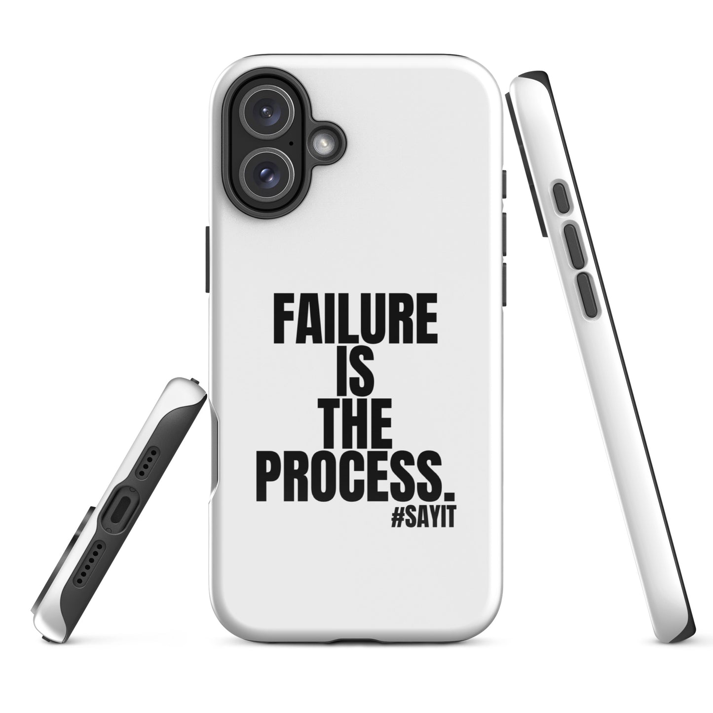 Coque iPhone #SAYIT minimaliste et antichoc, double protection avec extérieur en polycarbonate rigide et intérieur en TPU souple, découpes précises, compatible recharge sans fil, style épuré et affirmé