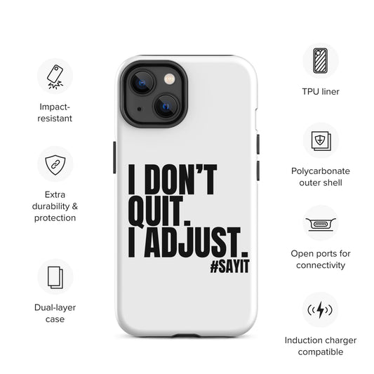 Coque iPhone #SAYIT minimaliste et antichoc, double protection avec extérieur en polycarbonate rigide et intérieur en TPU souple, découpes précises, compatible recharge sans fil, style épuré et affirmé