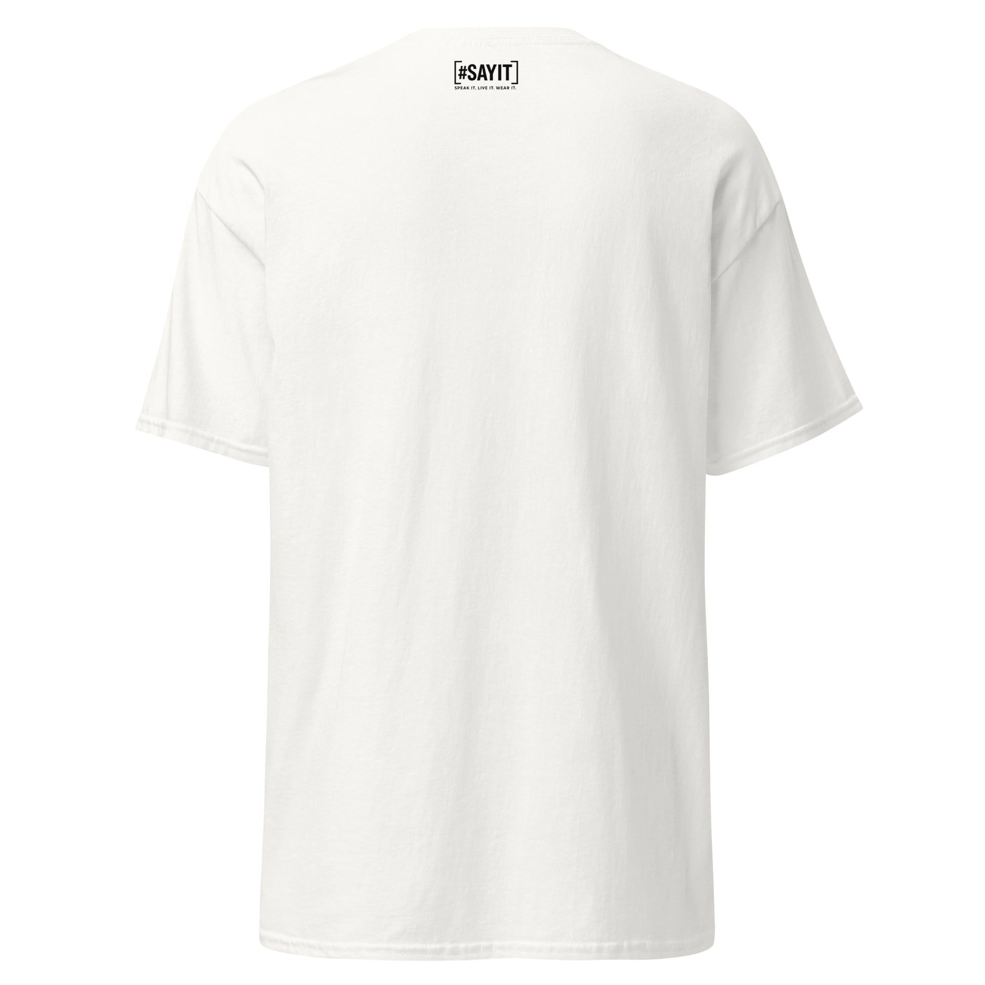 t-shirt unisexe, t-shirt streetwear coton, t-shirt 100 % coton, basique mode engagé, t-shirt #SAYIT, mode éthique unisexe, coton durable, t-shirt minimaliste, look streetwear, t-shirt à message