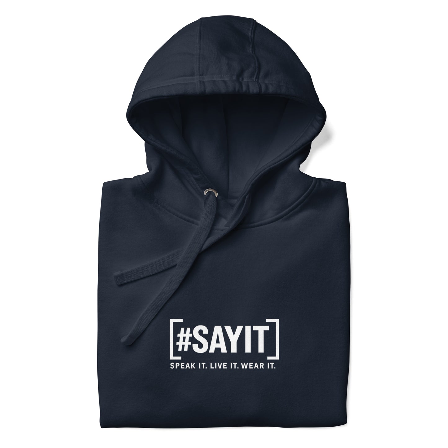 Hoodie avec le slogan #SAYIT imprimé à l’avant et un cœur blanc dans le dos. Coupe streetwear, capuche à trois panneaux et poche frontale. Un vêtement affirmé pour exprimer sa vérité avec style.