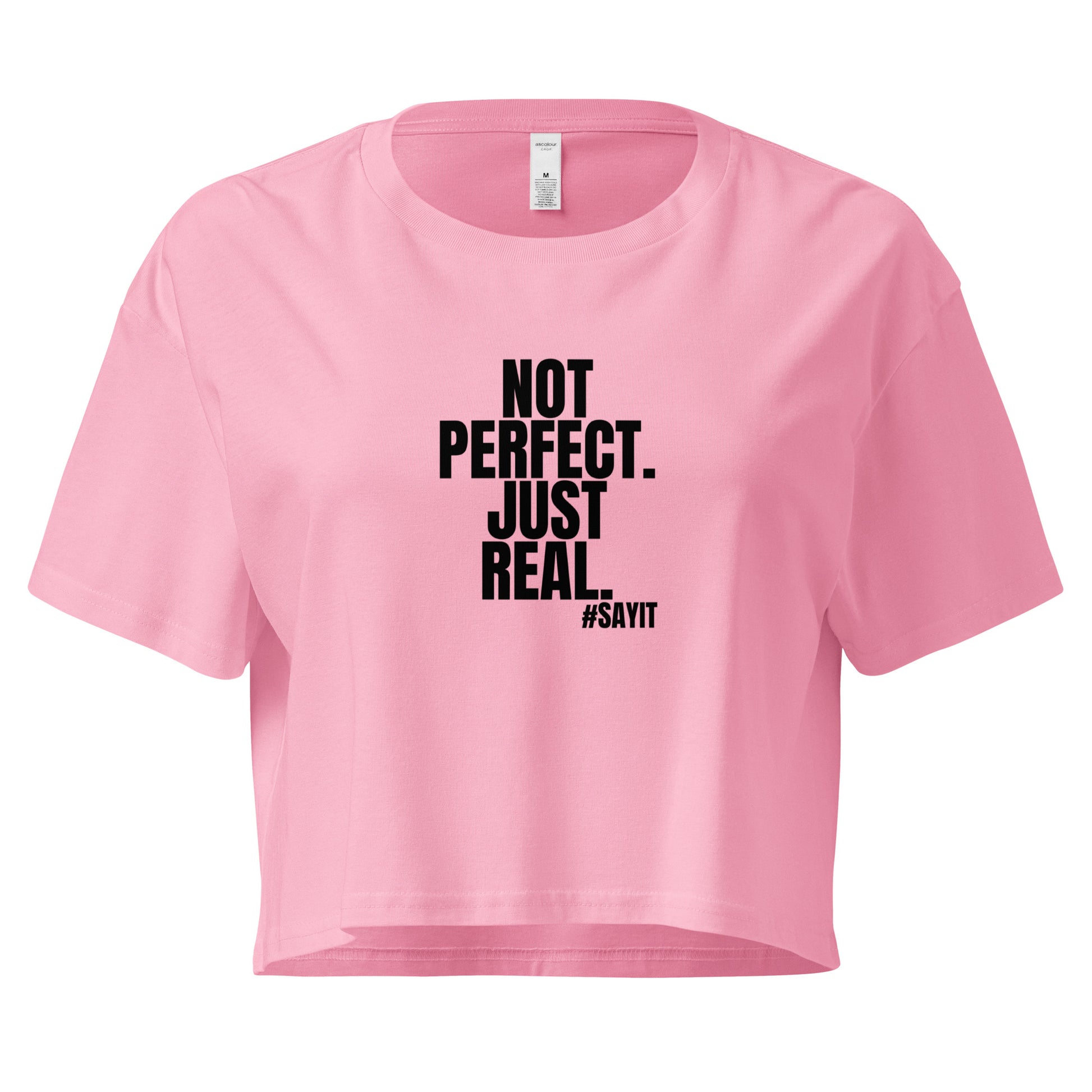 Crop top femme en coton #SAYIT, coupe courte décontractée, slogan inspirant, mode estivale streetwear pour femmes confiantes.